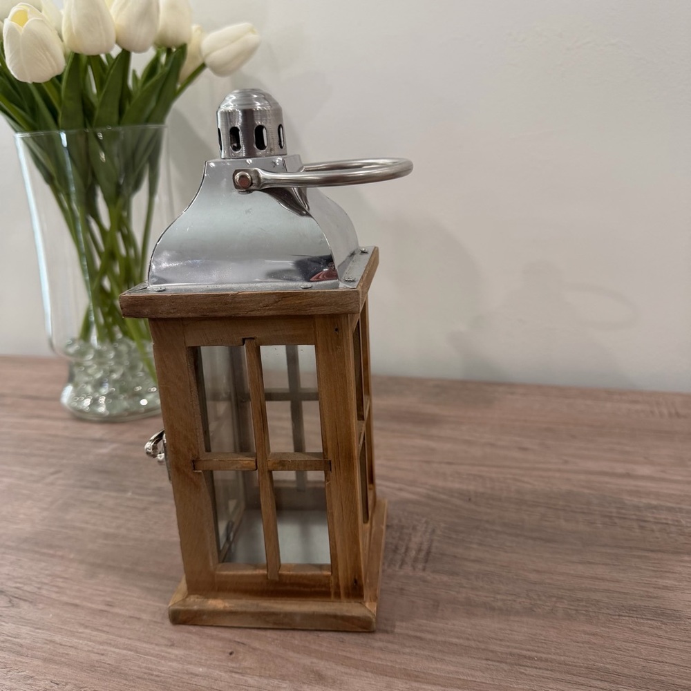 Hobby Lobby Wooden Lantern with Silver Accent - Picture 2 of 9